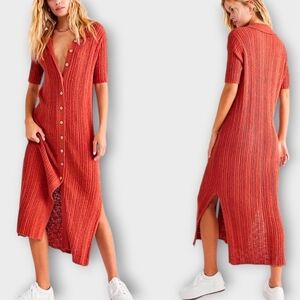 Free People Riding Waves Burnt Orange Knit Maxi Dress